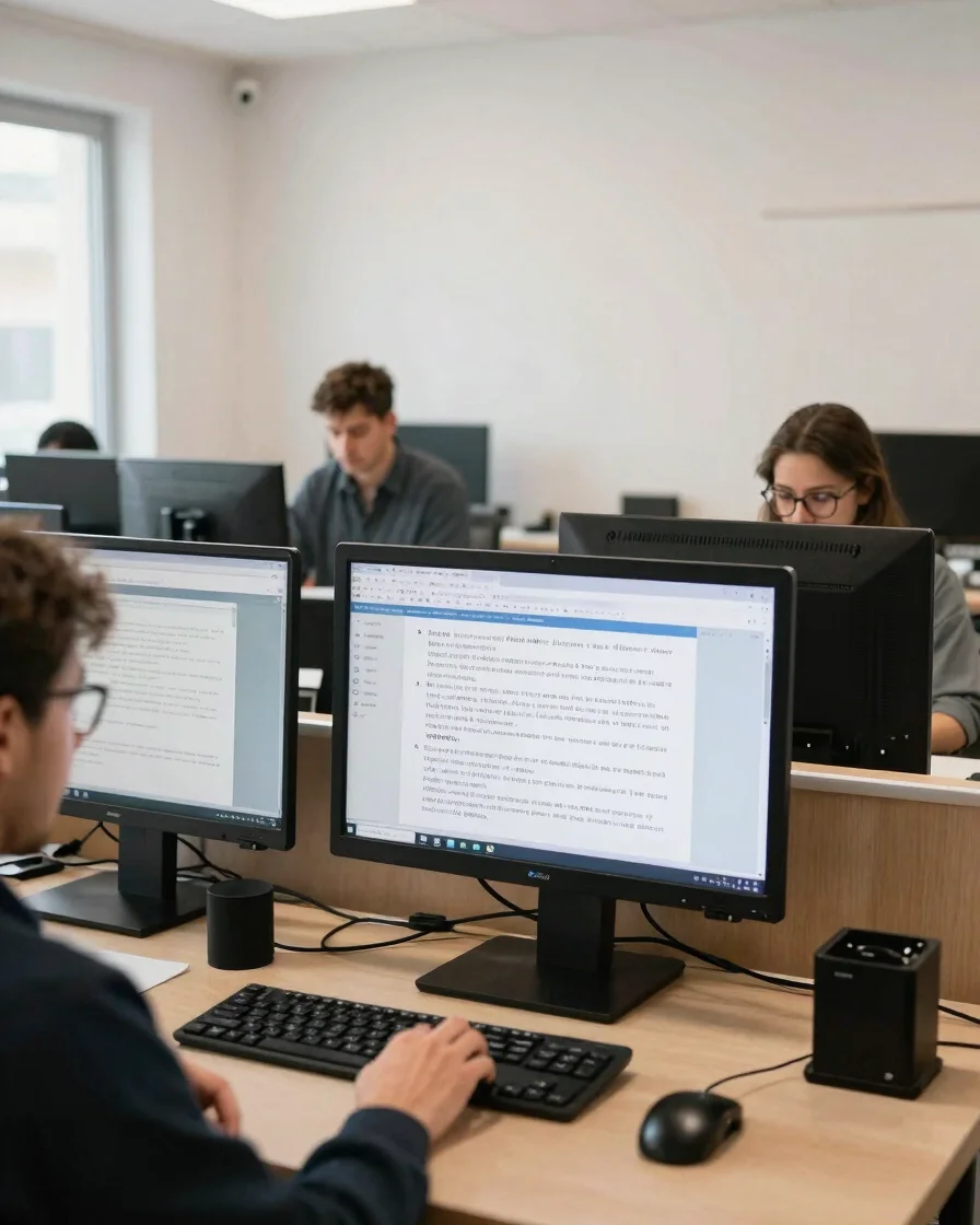 Editoryal haber masası, doğal gün ışığı altında çalışan gazeteciler ve ekran başında haber metni, sade ve nötr tonlarda,